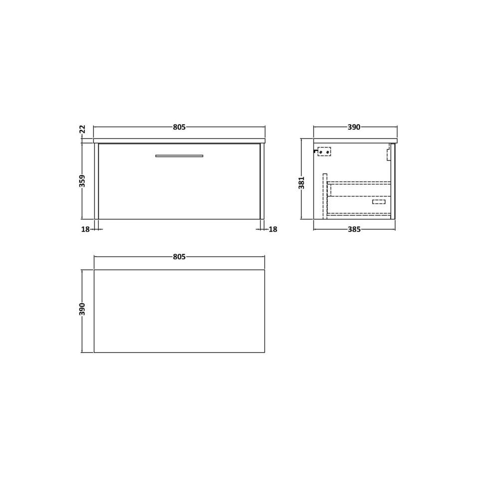 image 1 of Balterley Winshill Contemporary 1 Drawer Wall Hung Vanity Unit with Laminate Worktop, 800mm