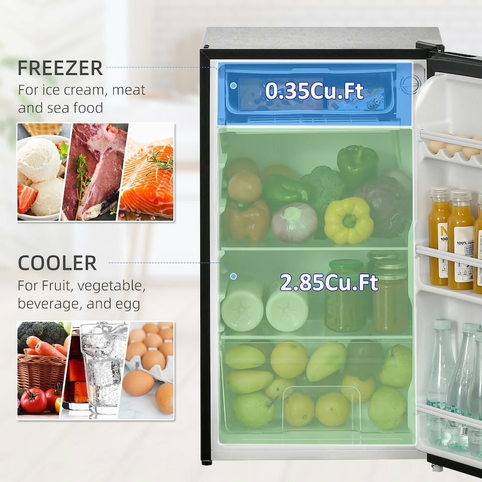 image 1 of HOMCOM 91L Freestanding Under Counter Fridge with Reversible Door
