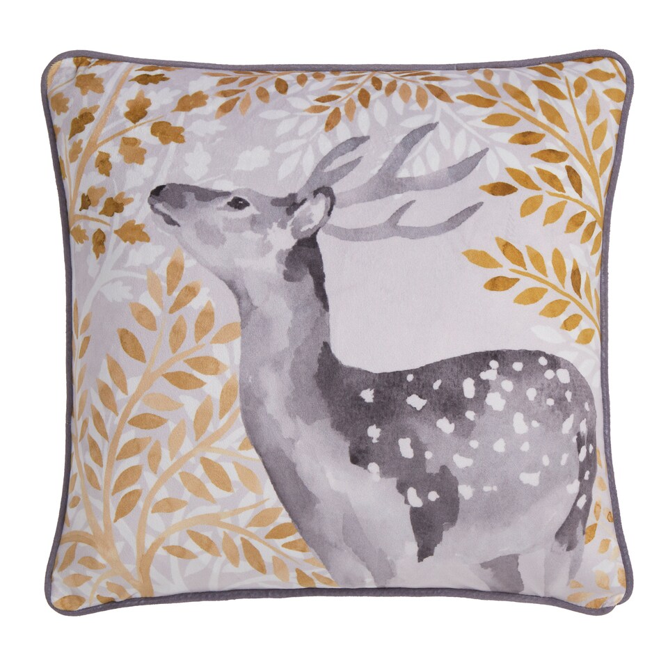 image 1 of D & D Forest Animals Filled Cushion Grey