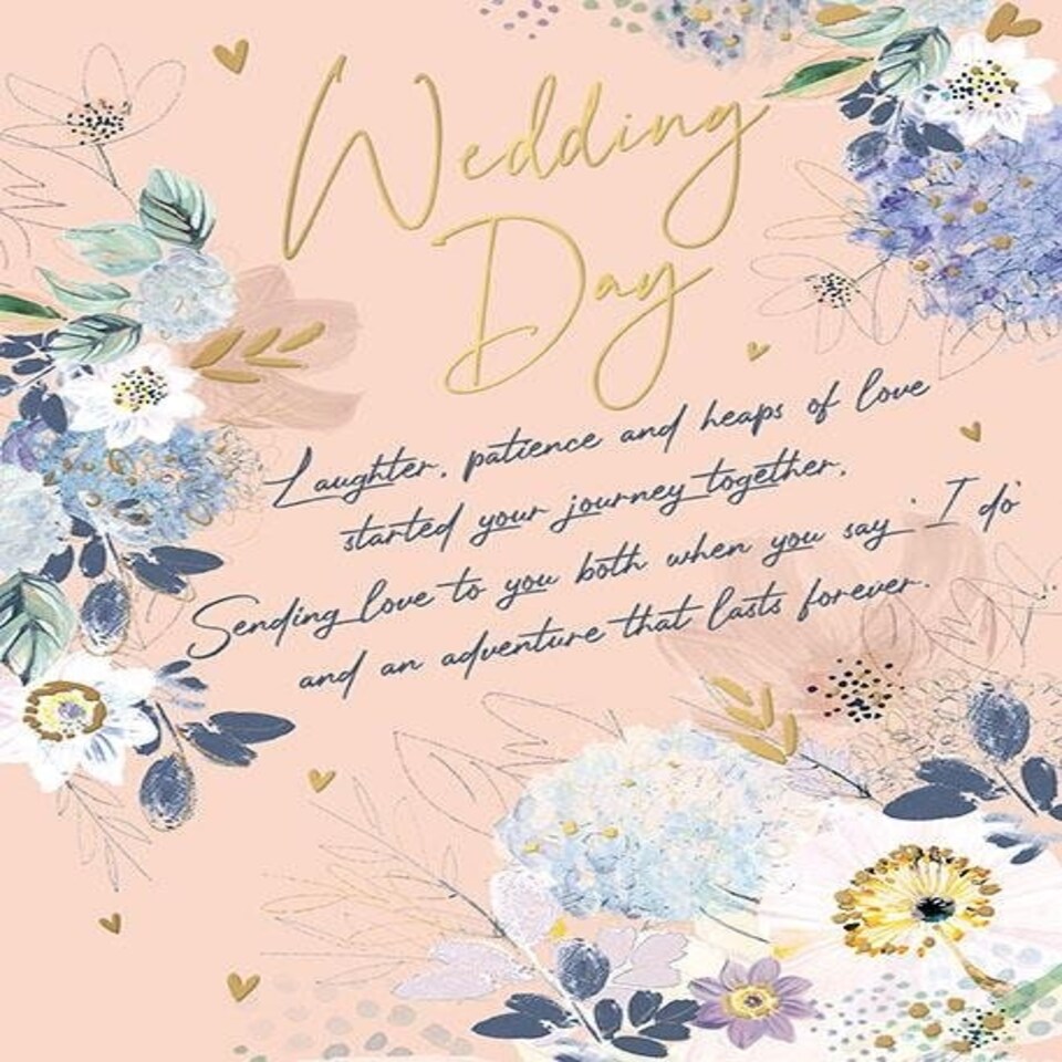 Words 'n' Wishes Wedding Card - Wedding Day Laughter, Patience and Heaps of Love… 22.1 x 17 cms, Multi-coloured, Made in the UK