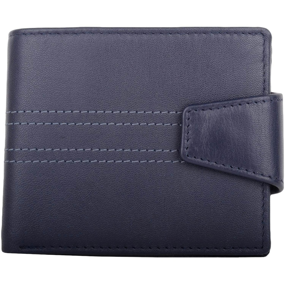 image 1 of Soft Leather Bi-Fold RFID Protected Money / Credit Card Wallet Blue | Navy/Grey