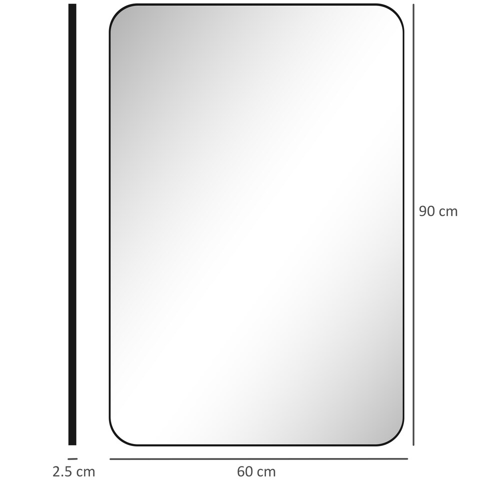 image 1 of HOMCOM Rectangle Bathroom Mirror, 60  90cm Metal Framed Wall Mirror, Decorative Mirror for Bedroom, Living Room, Entryway, Black