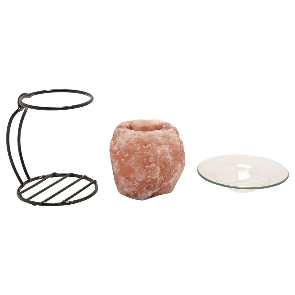 image 1 of Rock Salt Oil Burner on Metal Stand