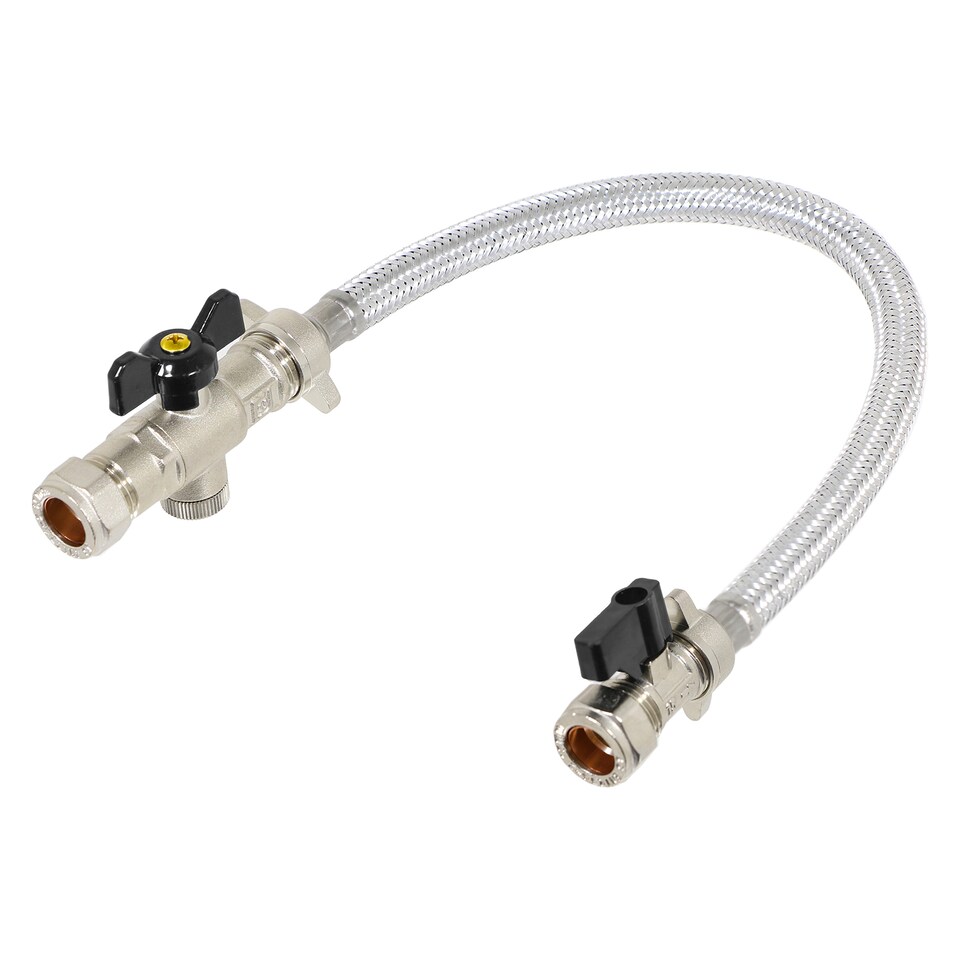 image 1 of SPARES2GO Combi Boiler Filling Loop Straight Part L Compliant Central Heating Lever Check Valve (15mm x 15mm)