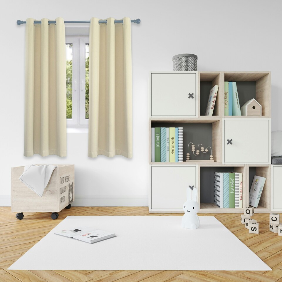 image 1 of Cream Eyelet Curtains - Thermal Blackout Curtains  - 46 x 72 Inch Drop - 2 Panel | Cream | One Size