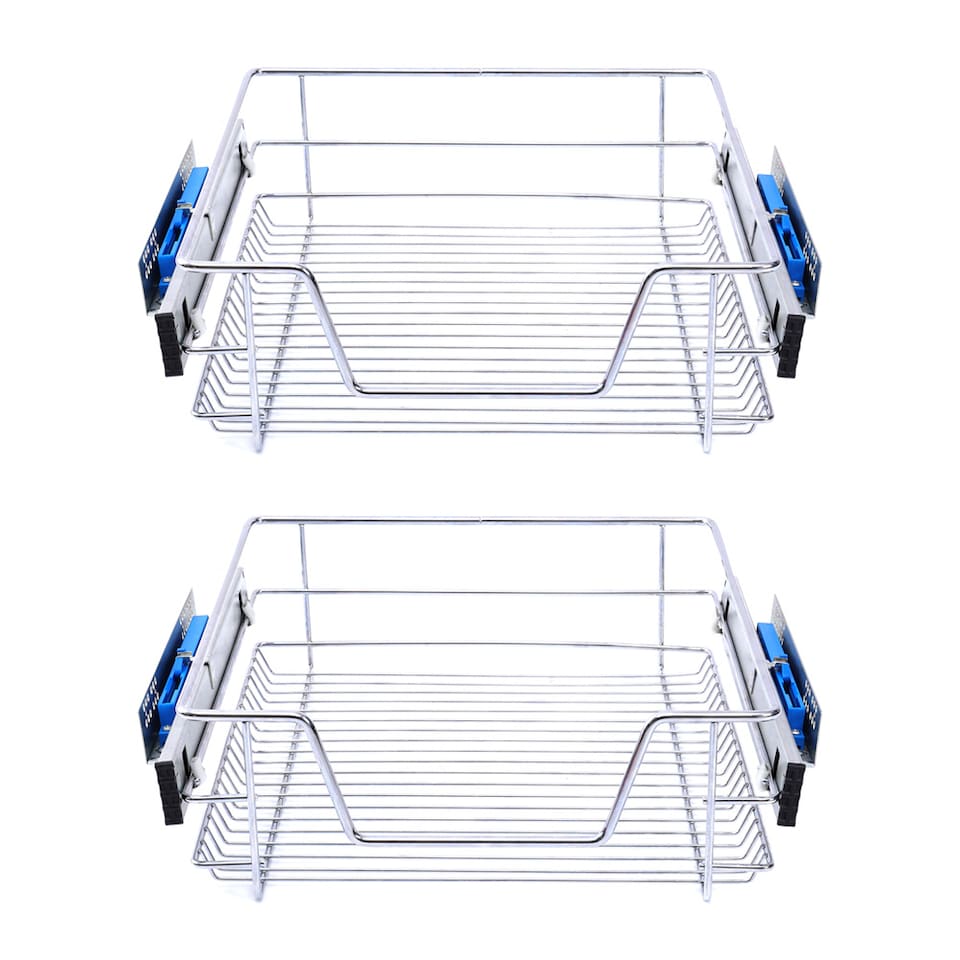 image 1 of Living and Home 2Pcs Metal Sliding Pull Out Wire Basket Organizer For 400mm Cabinet | Silver