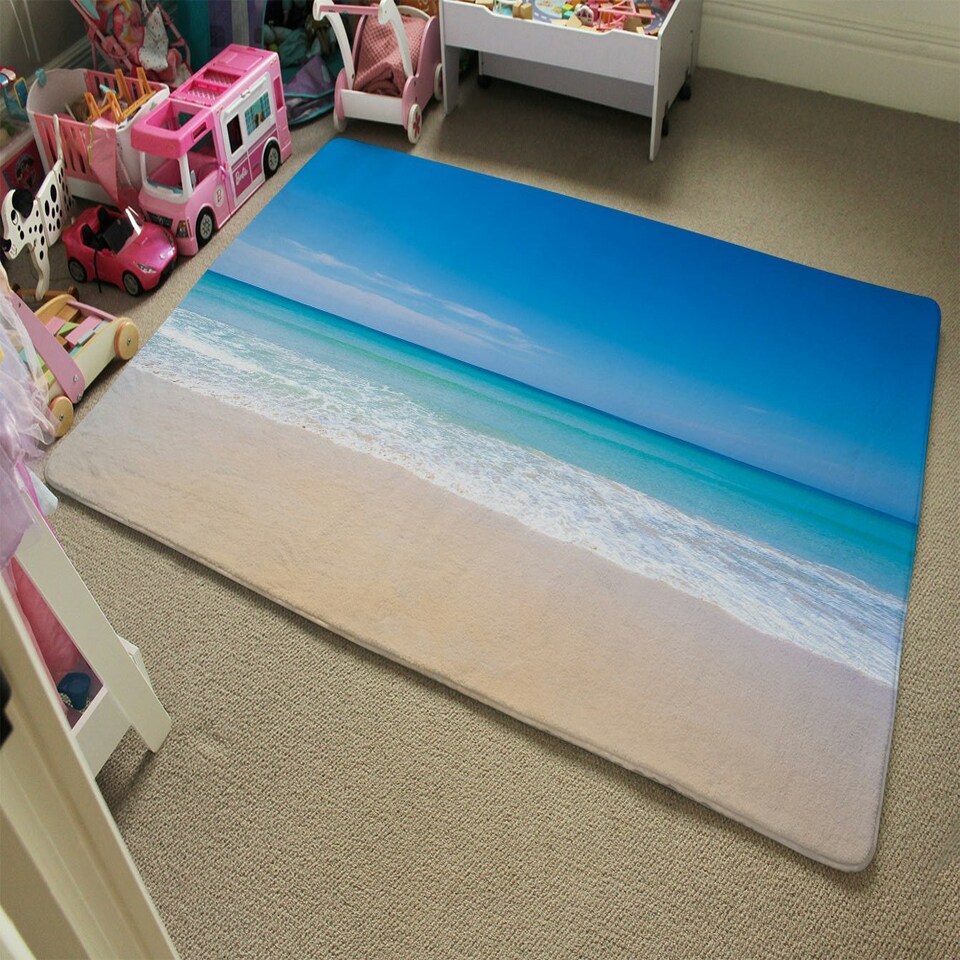 image 1 of Nature landscape view of beautiful tropical beach and sea in sunny day (Rug) Blue | S