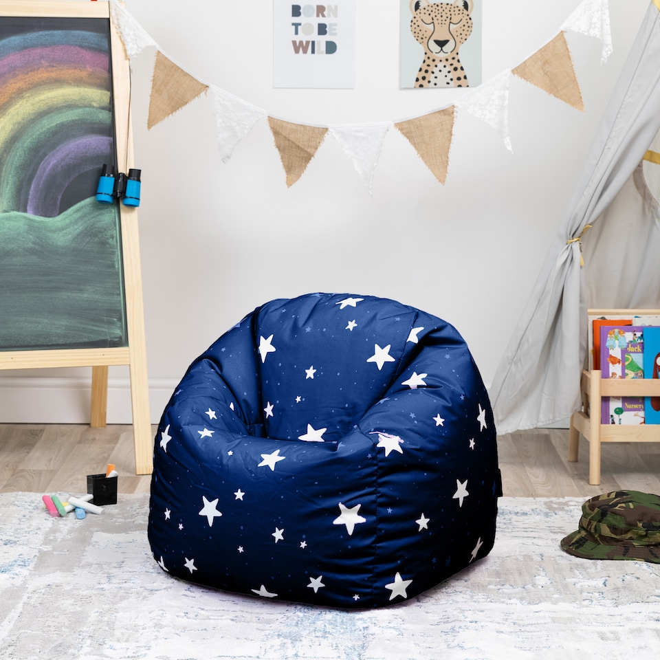 image 1 of Kids Starry Skies Bean Bag Chair Navy Blue Childrens Bean Bags | Blue | Navy Blue | 1