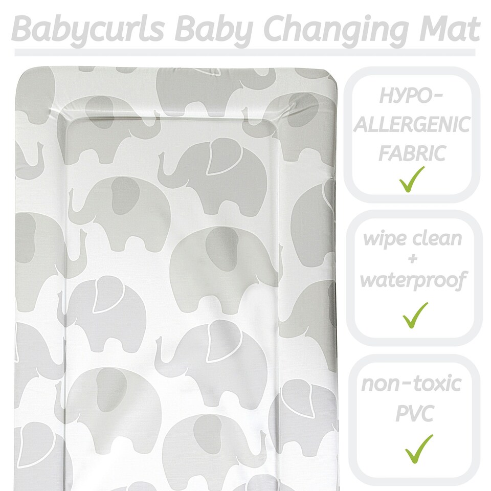image 1 of Babycurls Baby Changing Mat Wipe Clean And Waterproof - Elephant Love Grey