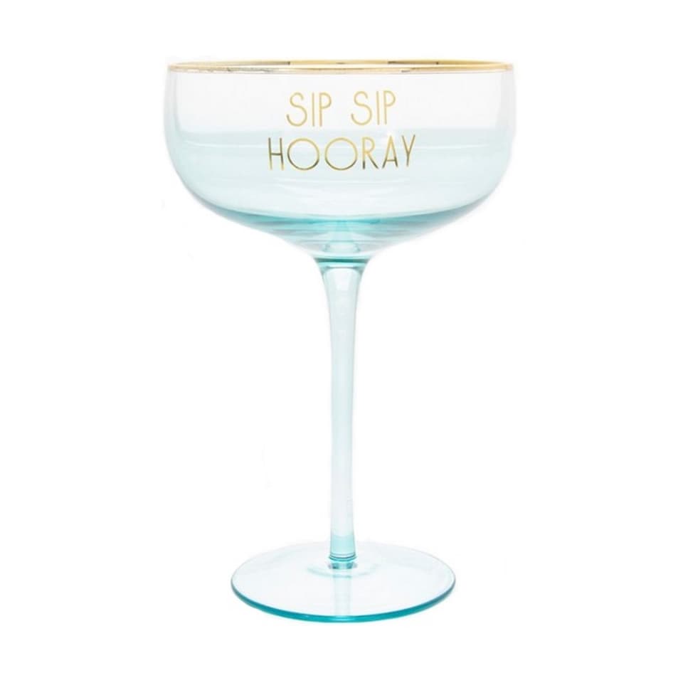image 1 of Lesser & Pavey Novelty Blue Coupe Cocktail Glass - Sip Sip Hooray
