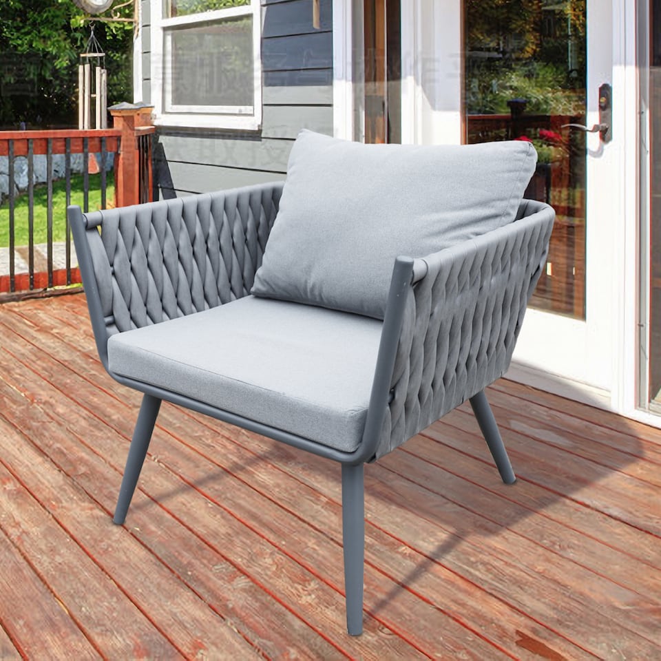 image 1 of Groundlevel 4 Piece Woven Grey Furniture Set