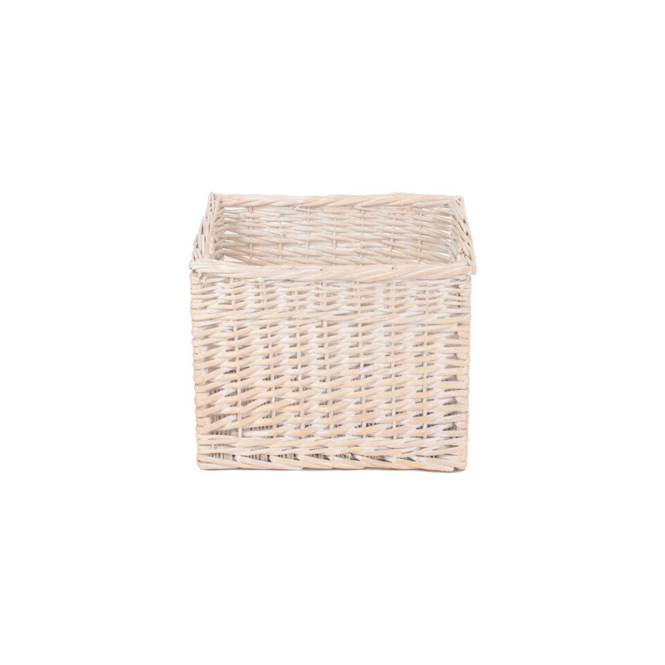 image 1 of Medium Wicker White Wash Storage Open Basket | White | White