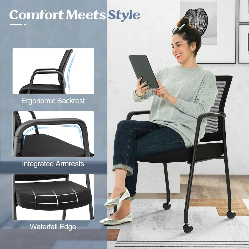 image 1 of COSTWAY 2Pcs Office Chairs Meeting Room Conference Chair Black