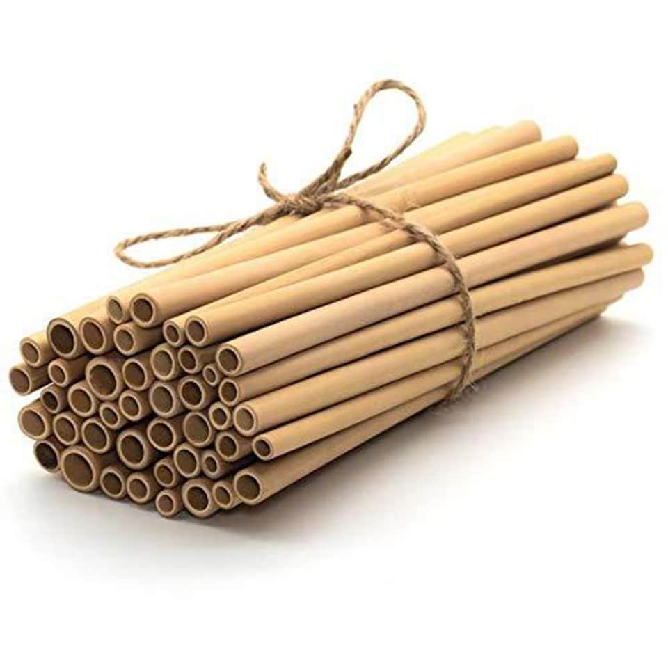 image 1 of Bamboo Drinking Straws with Cleaning Brush 100% Organic Natural Material
