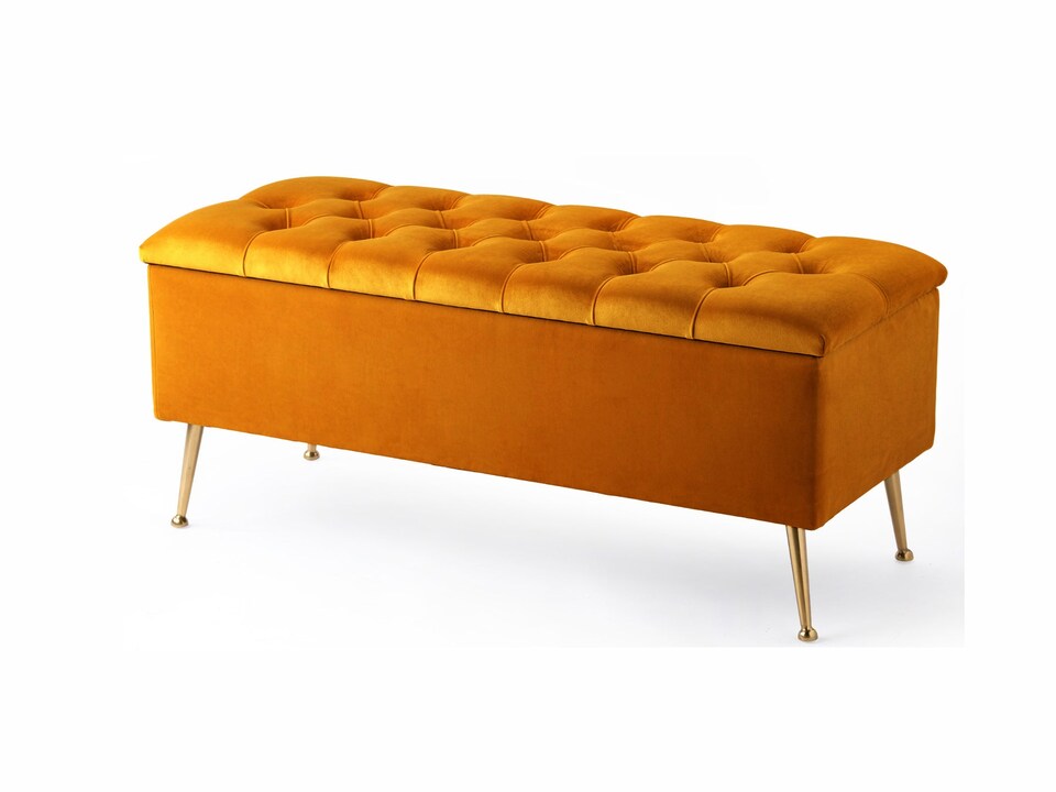 image 1 of 150cm Amara Chesterfield Ottoman Storage Bench - Plush Velvet Shoes Bench - Burnt Orange Upholstery Footstool Storage with Legs