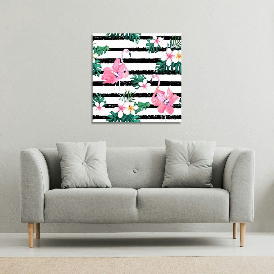 image 1 of Floral Flamingos (Canvas Print) 114 x 114 x 4cm