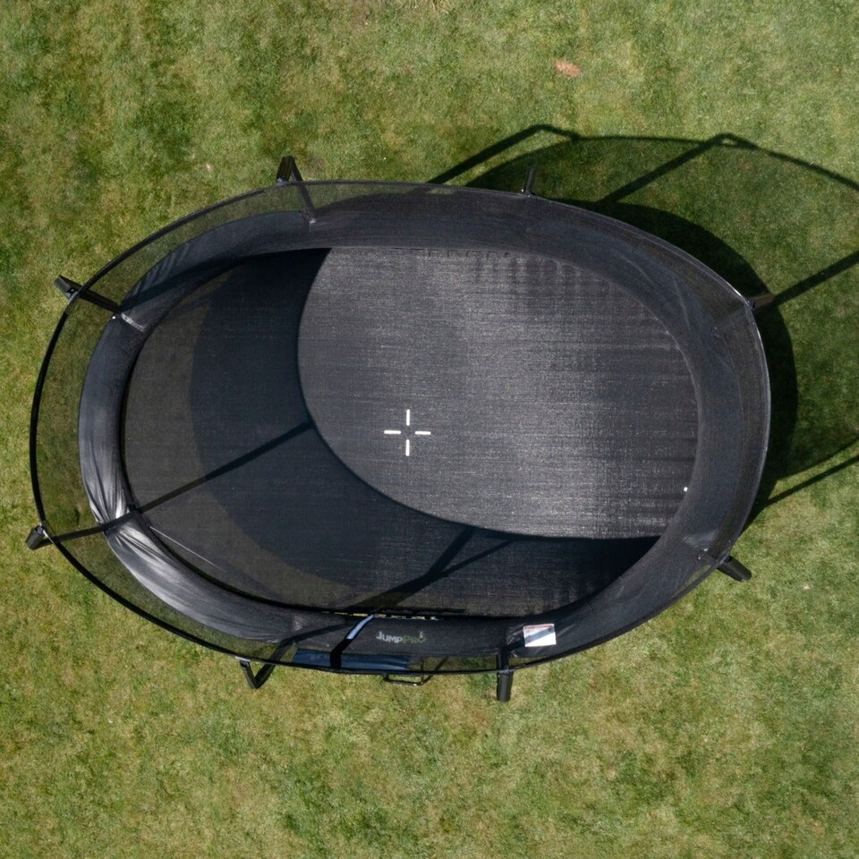 image 1 of 10ft x 7ft JumpPRO® Xcel Black Oval Trampoline with Enclosure