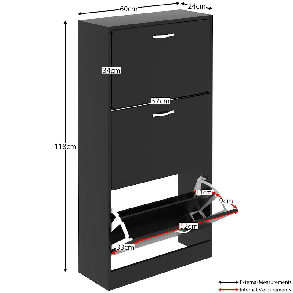 image 1 of Vida Designs 3 Drawer Shoe Cabinet Shoe Rack Storage Cupboard, Black