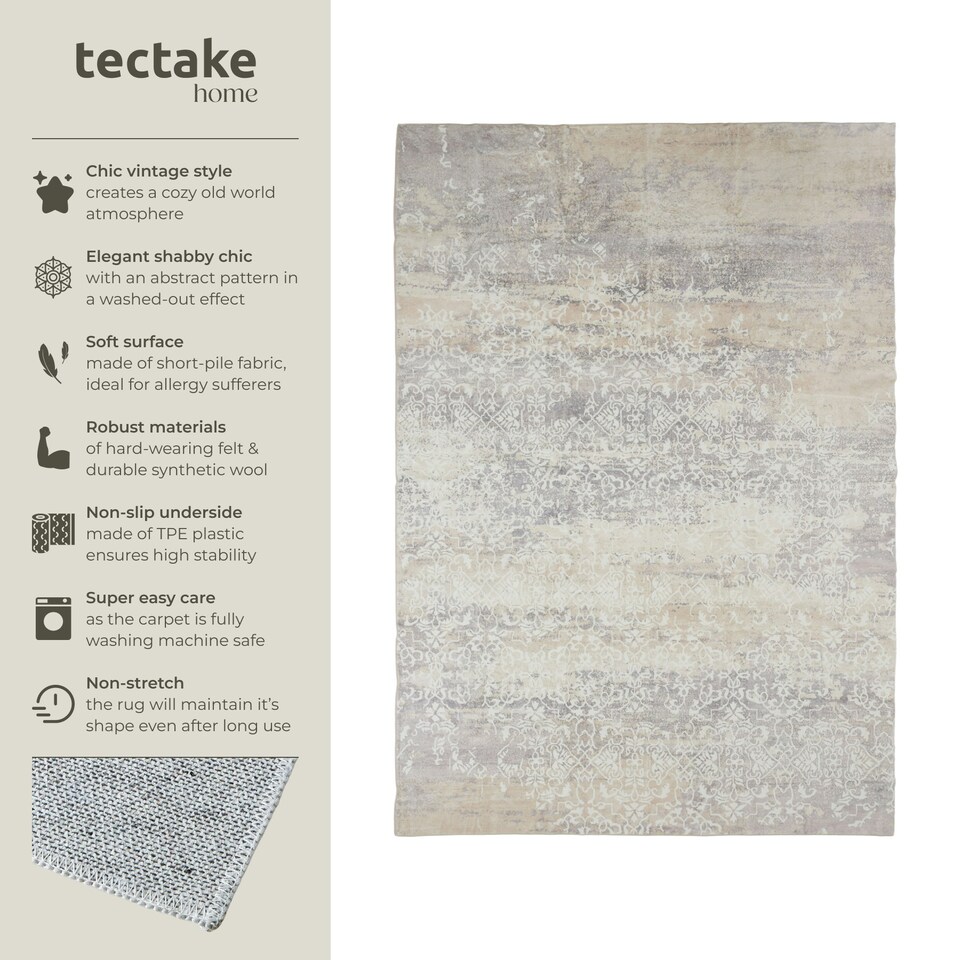 image 1 of Washable Rug Dalia - various sizes, faded pattern, easy-care short pile, non-slip Cream | 340 x 240 cm
