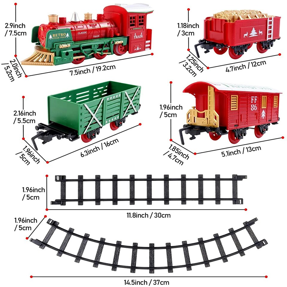 image 1 of Christmas Theme Classic Train Set for Kids with Light Realistic Sounds, Steam Effect, 3 Cars carriage and Tracks For Christmas
