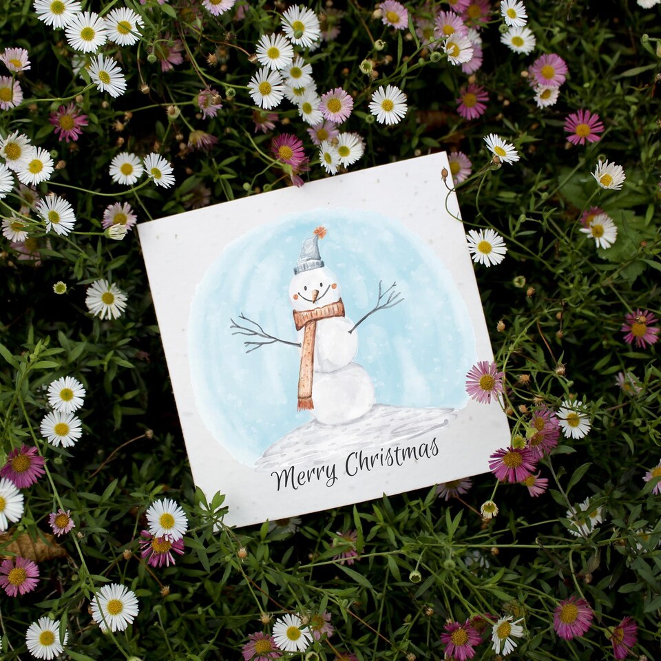 image 1 of Merry Snowman - Plantable Wildflower Seed Christmas Cards - 10 Pack