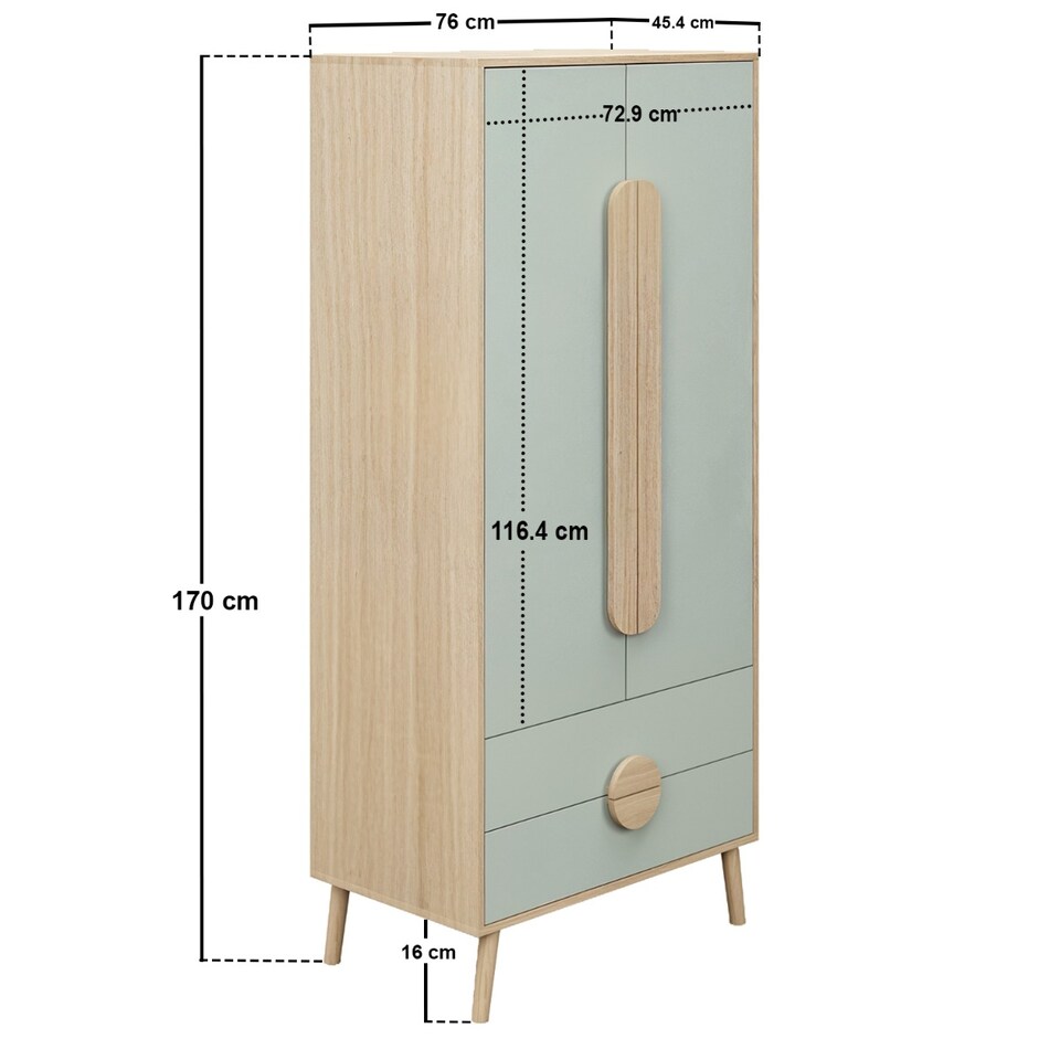 image 1 of Flair Noah 2 Door Wardrobe with 2 Drawers Sage Green & Oak