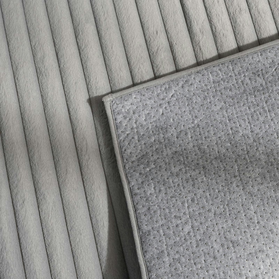 image 1 of OHS Faux Fur Ribbed Anti Slip Carpet Floot Mat Rug, 160x230cm - Grey