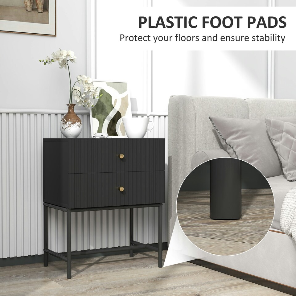 image 1 of HOMCOM Modern Bedside Table with 2 Drawers for Bedroom Black