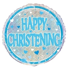 Blue Christening Holographic Round Foil Helium Balloon 46cm / 18 in