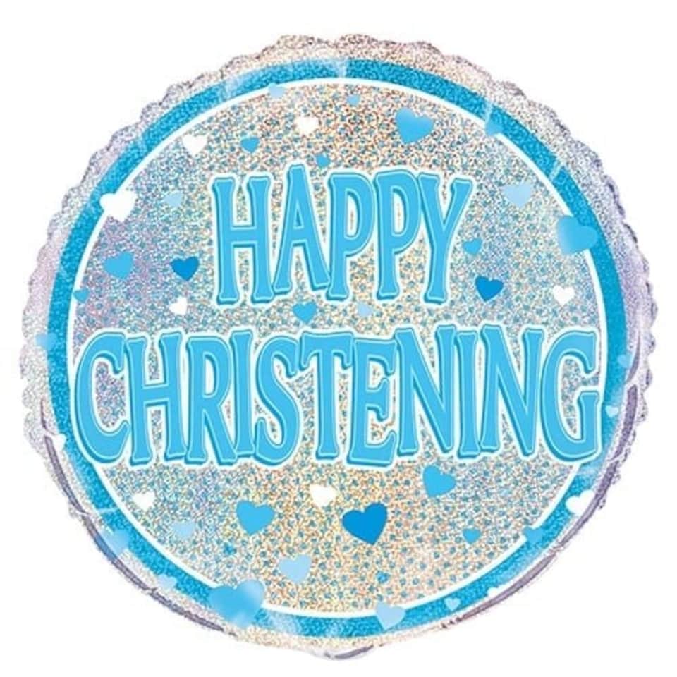 image 1 of Blue Christening Holographic Round Foil Helium Balloon 46cm / 18 in