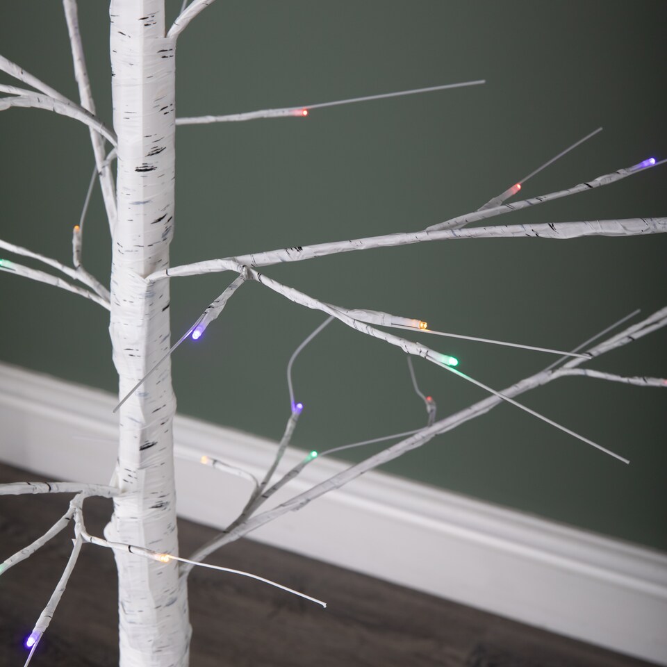 image 1 of 1.8m (6ft) Outdoor Christmas Light Up White Birch Tree with 80 Multicoloured LEDs