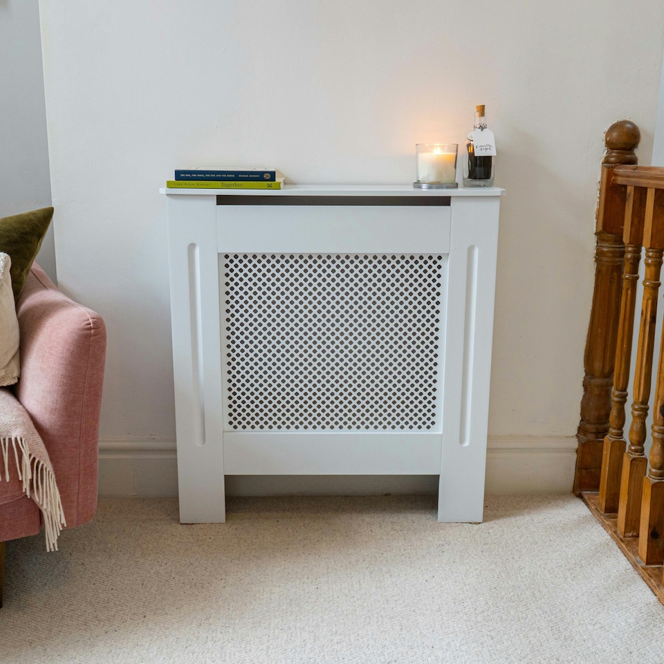 image 1 of Stylish MDF Diamond White Radiator Cover - Small