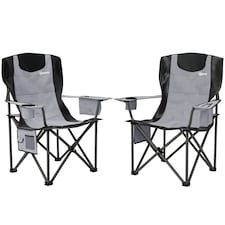Outsunny Set of 2 Padded Folding Picnic Chairs with Cooler Bag Grey | Grey
