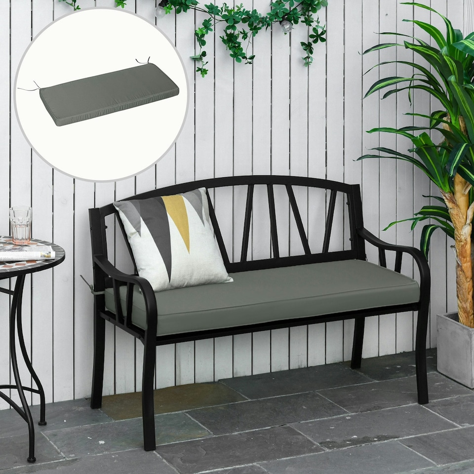 image 1 of Outsunny Garden Bench Cushion 2 Seater Seat Pad Indoor& Outdoor Use Black | Black | Black | 120 x 50 x 8 cm