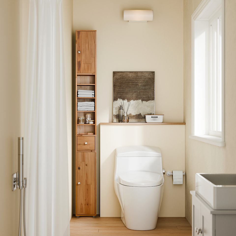 image 1 of SoBuy BZR34-II-SH,Tall Bathroom Storage Cabinet with 4 Adjustable Shelves and 1 Drawer | Brown | Hellbraun | 1