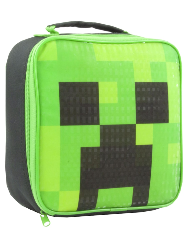 image 1 of Minecraft Lunch Box Set for Boys | Kids Creeper Face School Lunch Bag, Water Bottle & Snack Pot | Children's Gamer Merchandise One Size