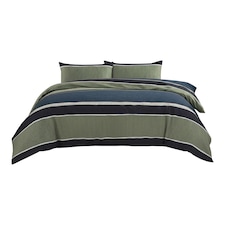 Green And Blue Stripe Duvet Set Modern Striped Bedding with Pillowcases | Multi | King