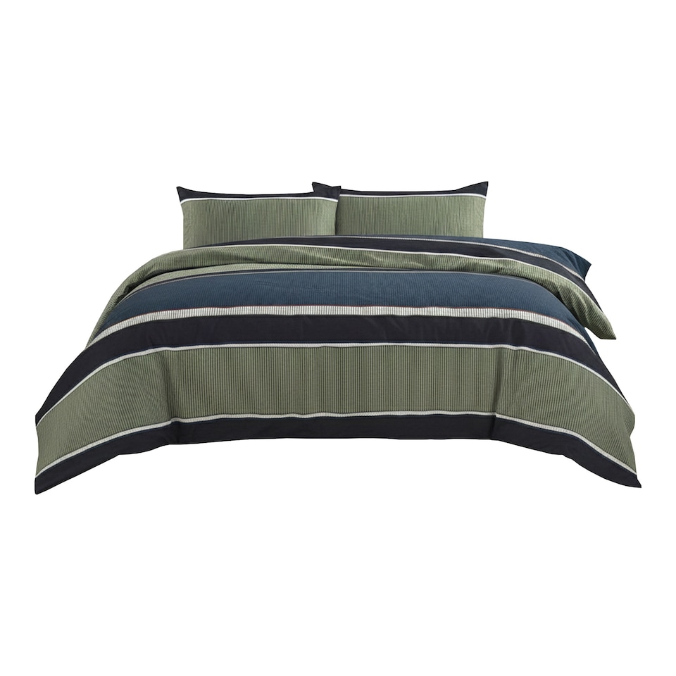 image 1 of Green And Blue Stripe Duvet Set Modern Striped Bedding with Pillowcases | Multi | King