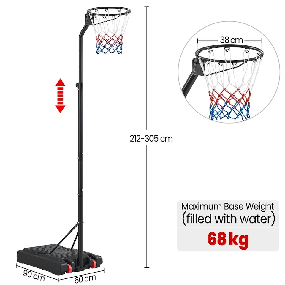 image 1 of Yaheetech Portable Netball Hoop & Post, 212-305 cm Height Adjustment Black