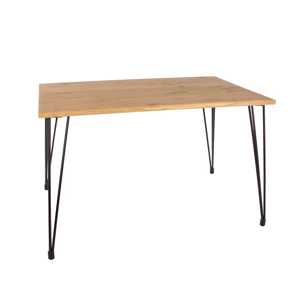 image 1 of Augusta Industrial Pine Rectangular Dining Table with Solid Wood Top - Antique Wax Finish and Metal Hairpin Legs | Brown | Brown | Medium | 1