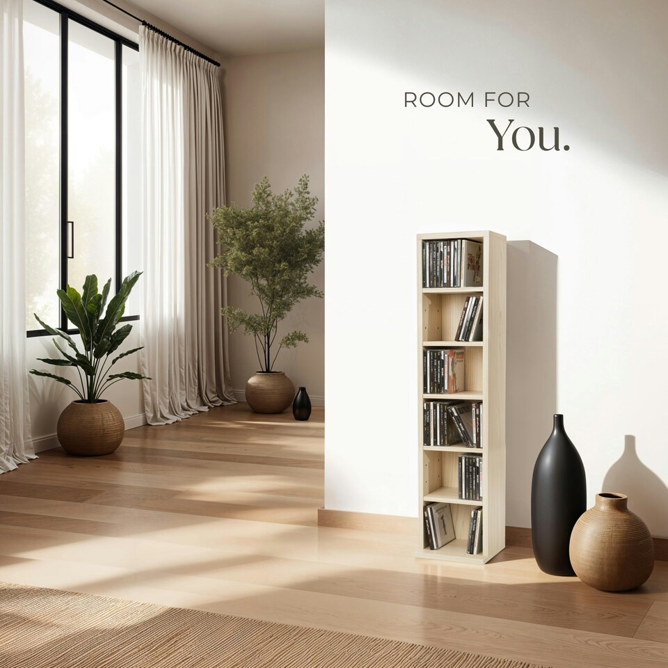 image 1 of CD DVD Storage Tower Media Display Unit Adjustable Shelves Wood Effect 102 CDs or 27 DVDs Brown | Beech