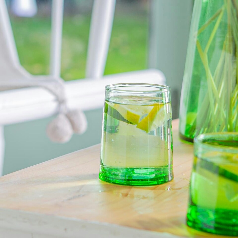 image 1 of Nicola Spring Merzouga Recycled Glass Tumblers - 260ml - Green - Pack of 6 - Tumbler Glasses Drinking Glasses Glassware Set Green