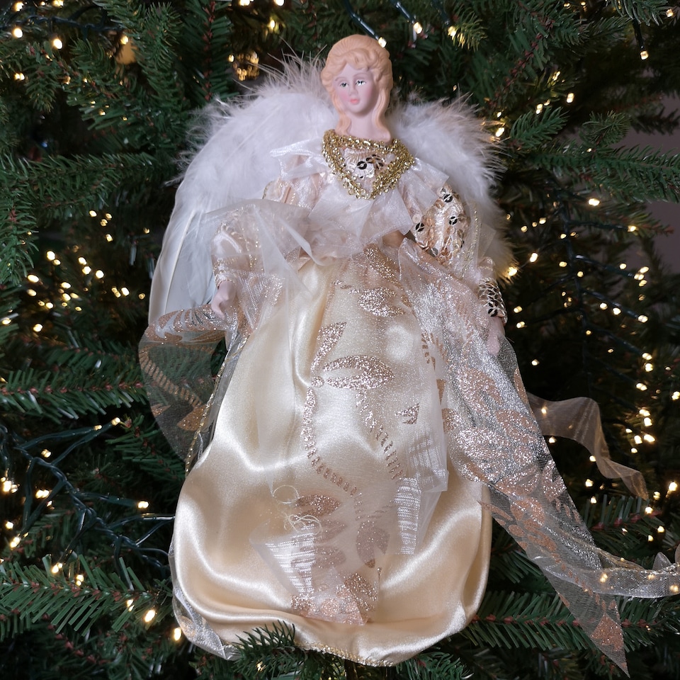 image 1 of 30cm Premier Christmas Tree Topper Angel Decoration with Feather Wings in Gold