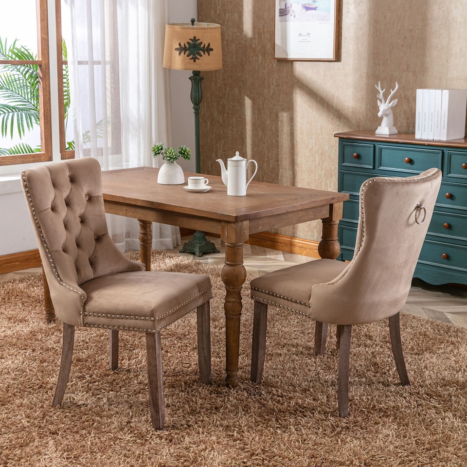 image 1 of Romsey Set of 2 Modern Velvet Dining Chairs with Knocker Ring