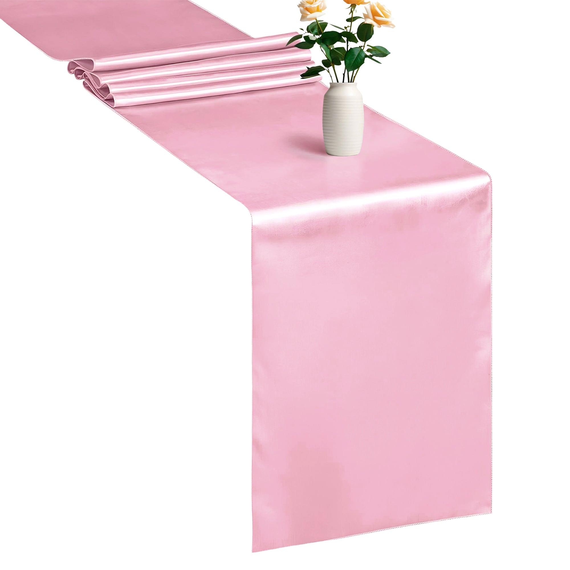 Neel Blue Satin Table Runner, 11" x 108" in Baby Pink