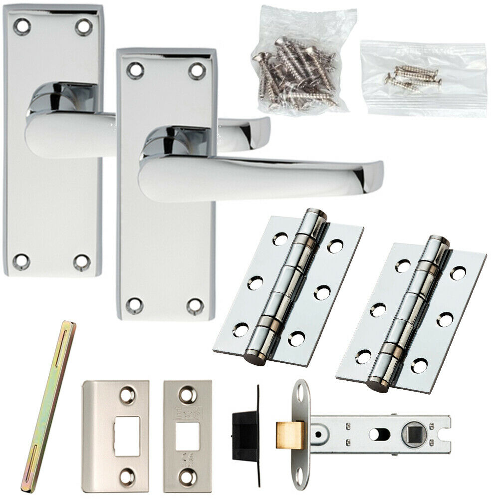 Loops Door Handle & Latch Pack Chrome Straight Lever on Square Backplate 118 x 42mm