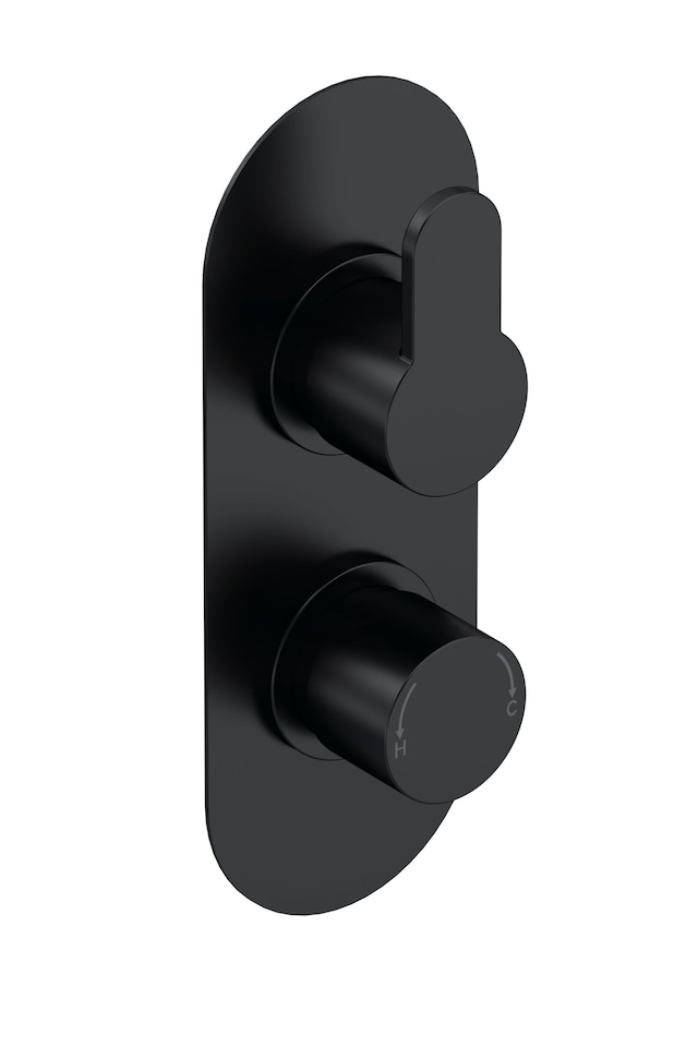 image 1 of Balterley Consall Contemporary Round Twin 3-Way Thermostatic Shower Valve with Diverter, Black