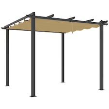 Outsunny 3 x 3m Pergola with Retractable Roof, Aluminium Frame Garden Gazebo Canopy Outdoor Sun Shade Shelter for Grill, Patio, Deck, Khaki