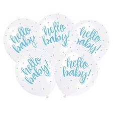 Hello Baby Baby Shower Blue Print Pearlised Biodegradable Latex Helium Balloons 30cm / 12 in - Pack of 5