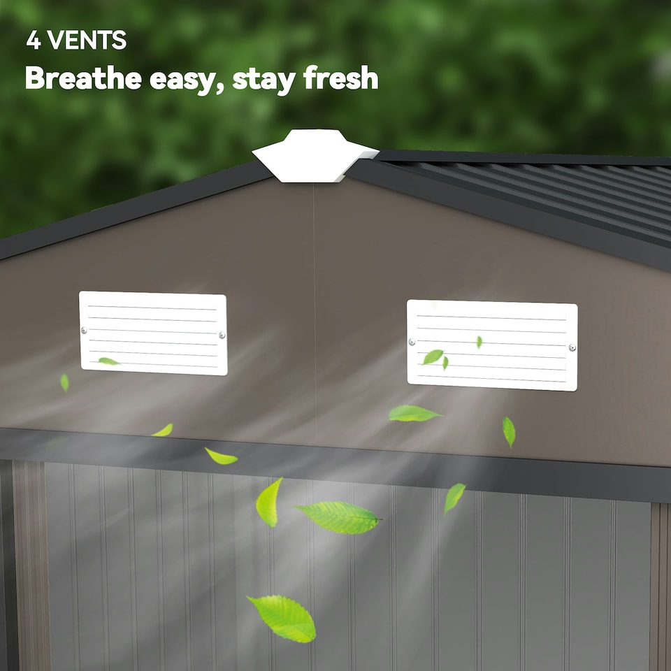 image 1 of Outsunny 9 x 6FT Galvanised Garden Storage Shed with Sliding Door, Brown